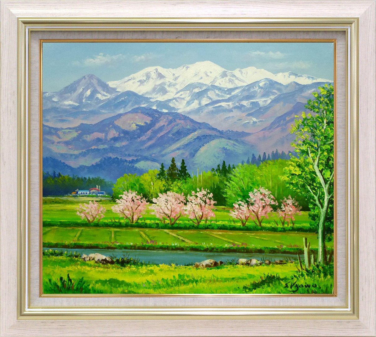 楽天市場】手描き油絵 羽沢 清水 桃の花咲く頃 F10 画家本人手描き絵画