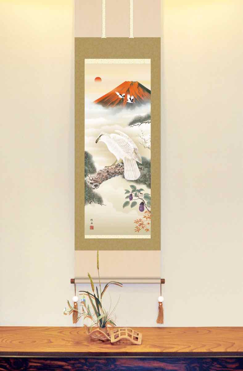 楽天市場】10年保証 掛け軸 年中掛け 赤富士吉祥宝船 (あかふじきっ