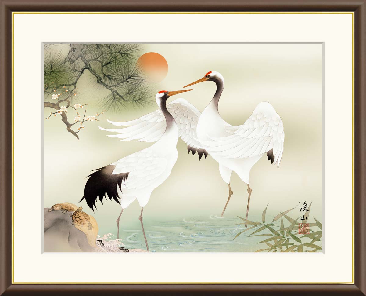 楽天市場】10年保証 名画 油絵 松竹梅鶴亀 伊藤渓山 手彩仕上 高精細巧