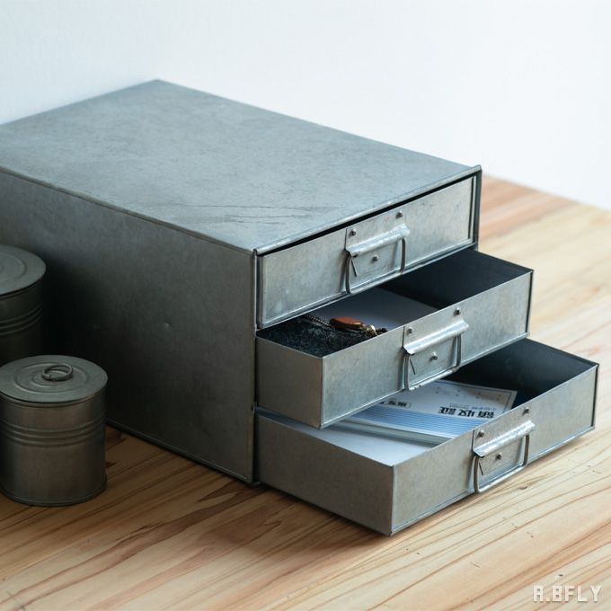 楽天市場】ブリキ 引き出し 引出し 3段 文具 整理 事務用品 BOX