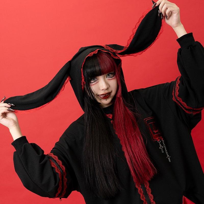 楽天市場】PUNKYバニー ウサミミパーカー RED パーカー 長袖 原宿 原宿