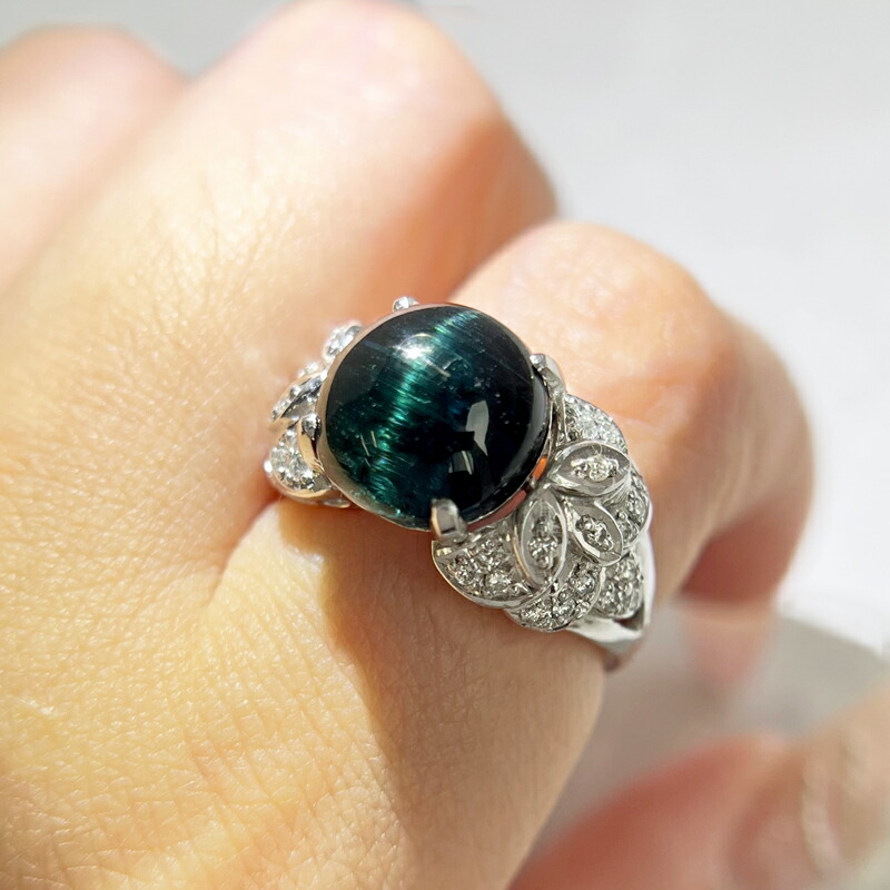 楽天市場】トルマリンキャッツアイ 5.96ct リング 12号 PT900 プラチナ