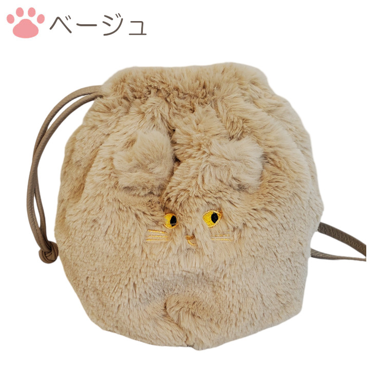 楽天市場】猫ショルダー ショルダーバッグ にゃんこ ファー 巾着 巾着