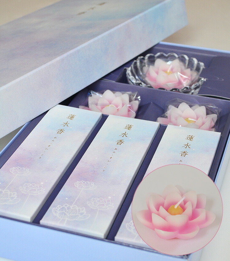 楽天市場】「蓮水香」白檀の香り/蓮型ローソク［ピンク］セット〔紙箱