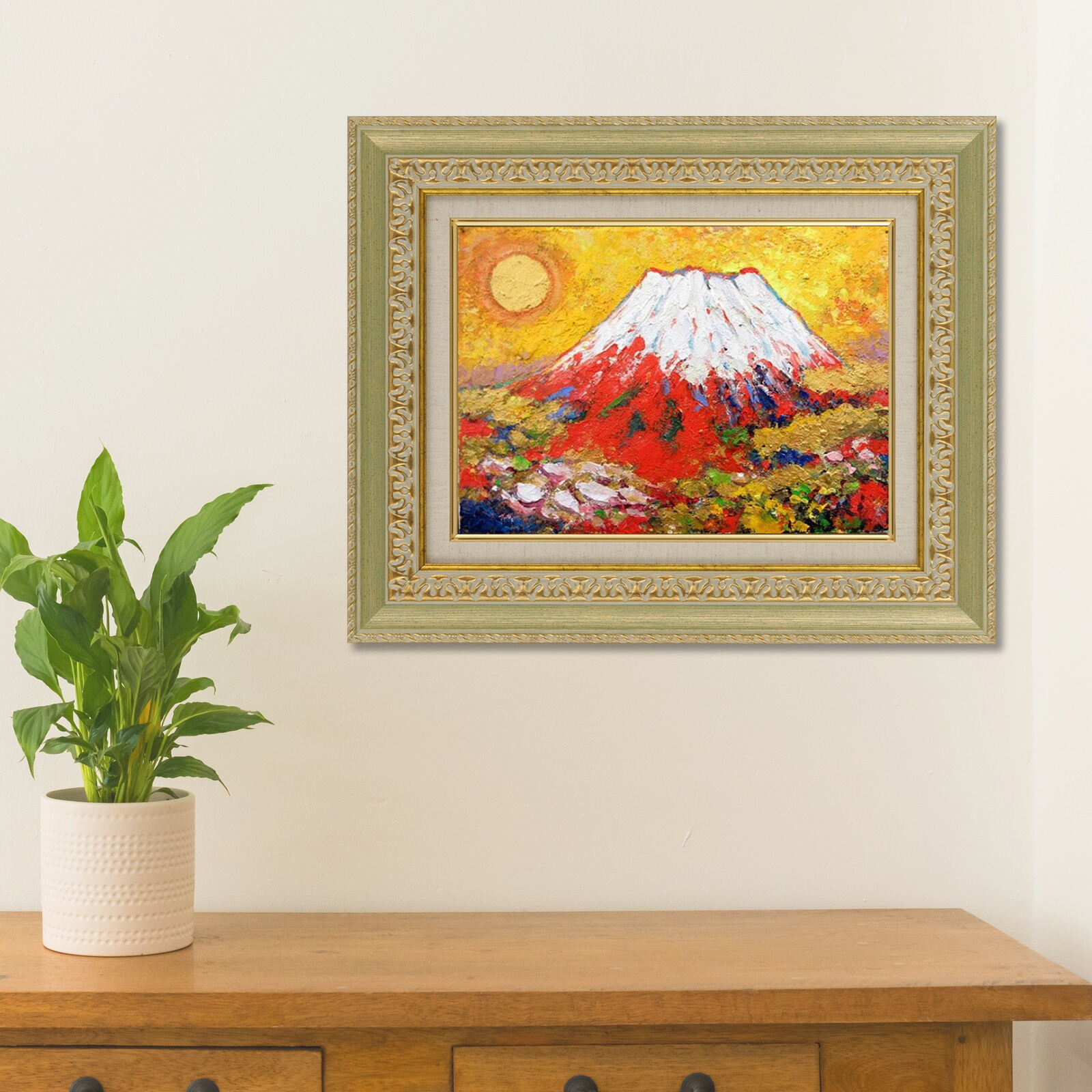 楽天市場】絵画 油絵 額入り油彩 手描き F4サイズ 黄金富士 カラフル