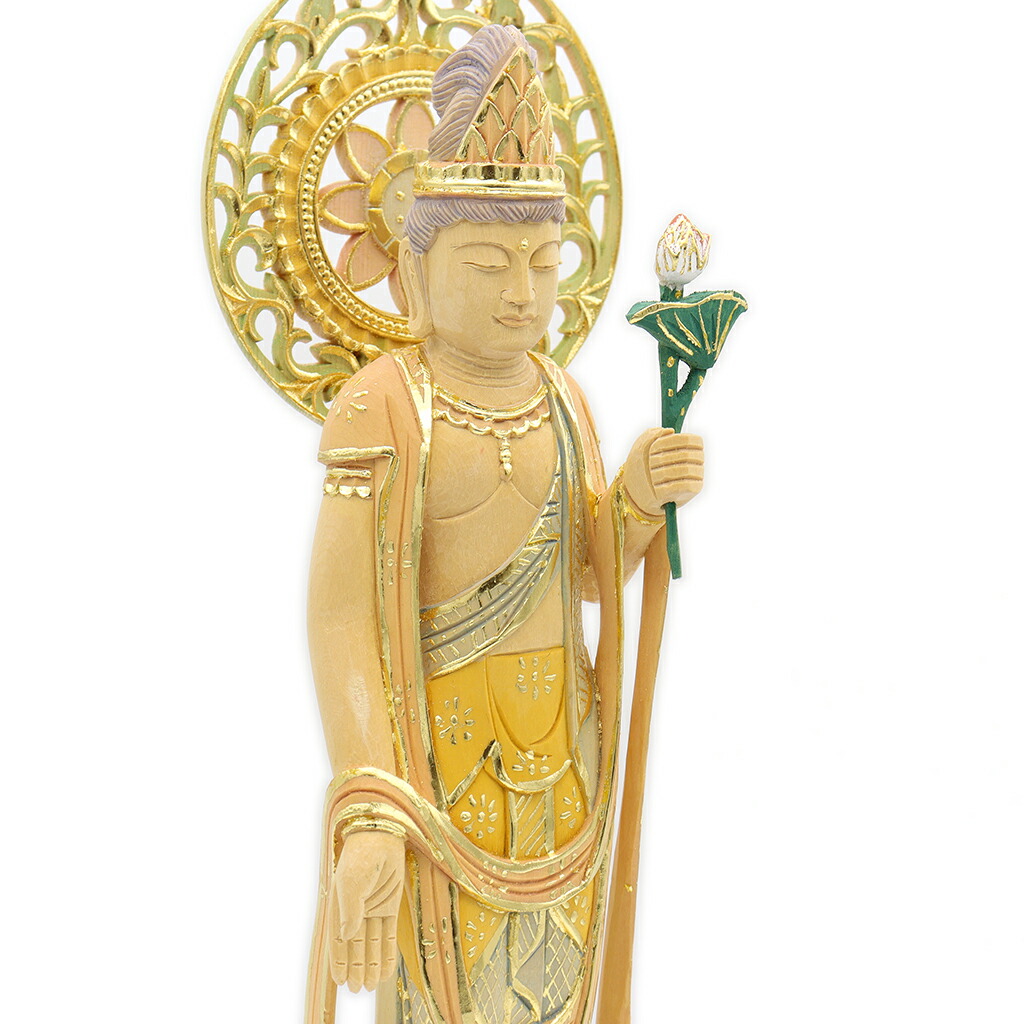 楽天市場】仏像 聖観音菩薩 立像 6.0寸 宝珠光背 円台 桧木彩色 観世音