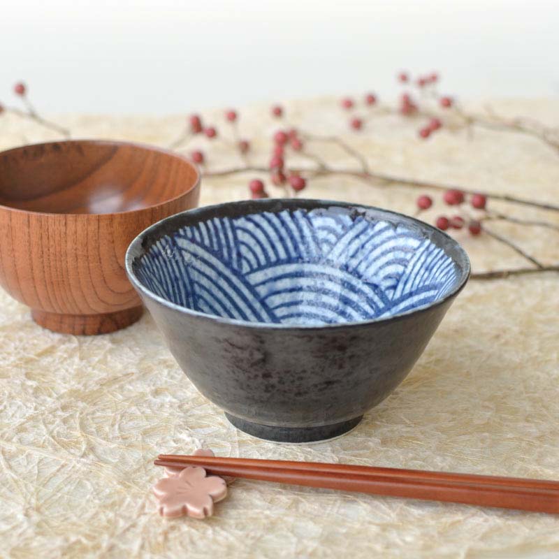 楽天市場】青海波 飯碗 お茶碗 おしゃれ 食器 かっこいい 青 ブルー