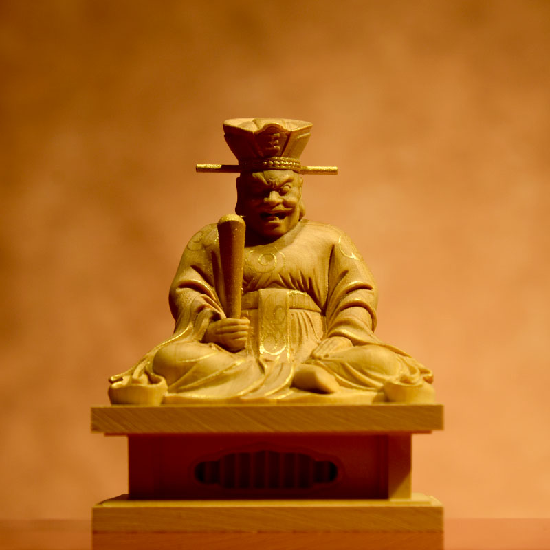楽天市場】木彫り仏像 【小仏】柘植 閻魔大王 金泥書 総高7.6cm : 海宇