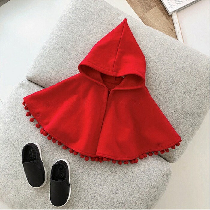 楽天市場】【新作】【予約品】女の子 ポンチョ 赤 ボンボン ケープ