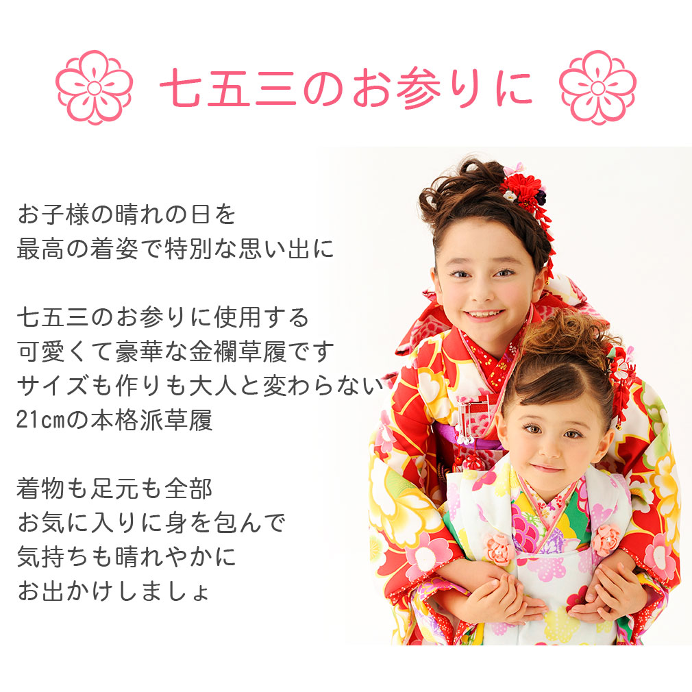 楽天市場】七五三 7歳 七歳 草履 女の子 Lサイズ 21cm 朱赤 華紋 金彩