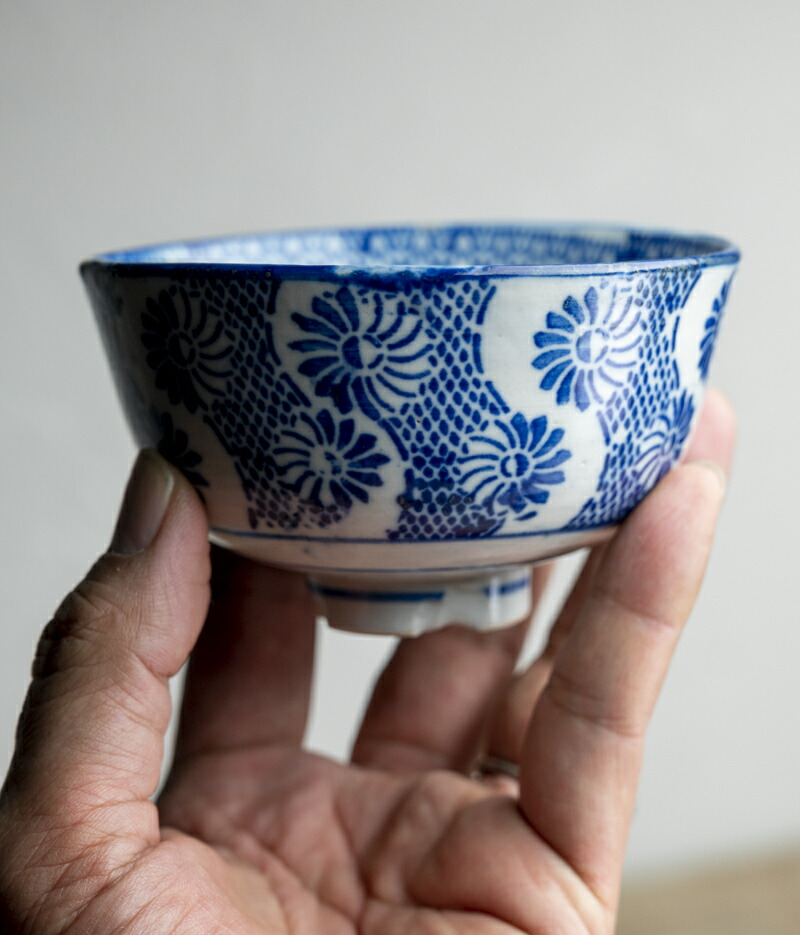 古砥部 共箱 明治初期 染付花文印深鉢 古美術 骨董