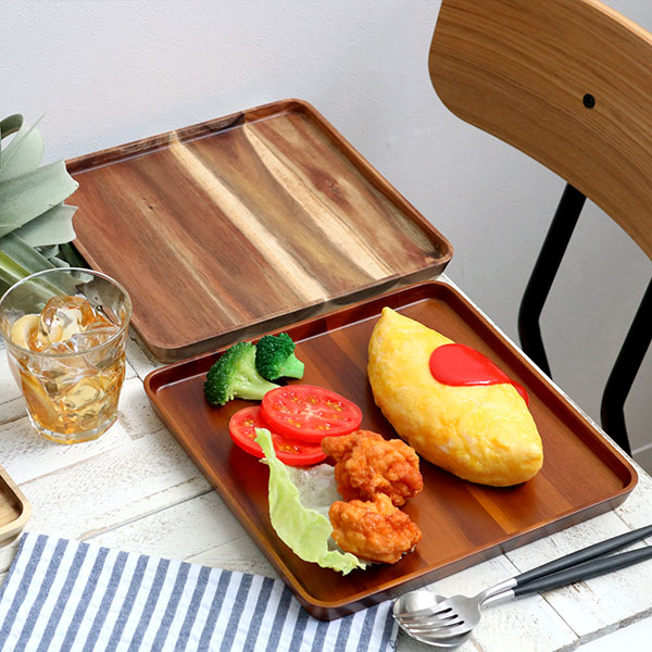 楽天市場】プレート 25cm L スクエア カフェ 皿 食器 木製食器 天然木