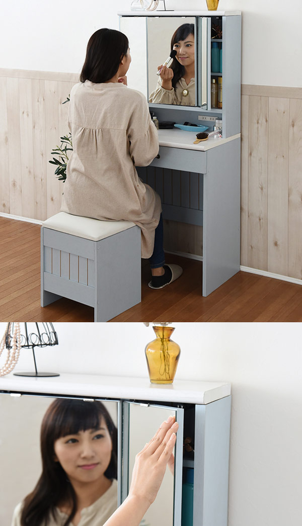 楽天市場】ドレッサー 幅60cm スツール付き 三面鏡 フレンチカントリー