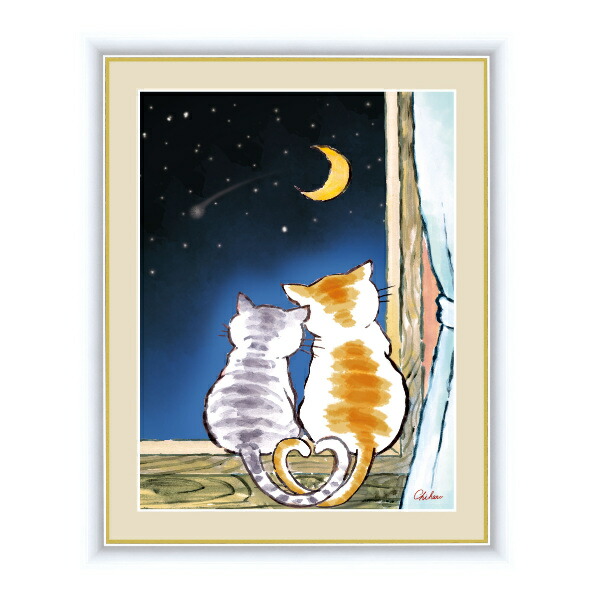 楽天市場】絵画 『三日月夜のねこ』 52×42cm 千春 額入り 巧芸画