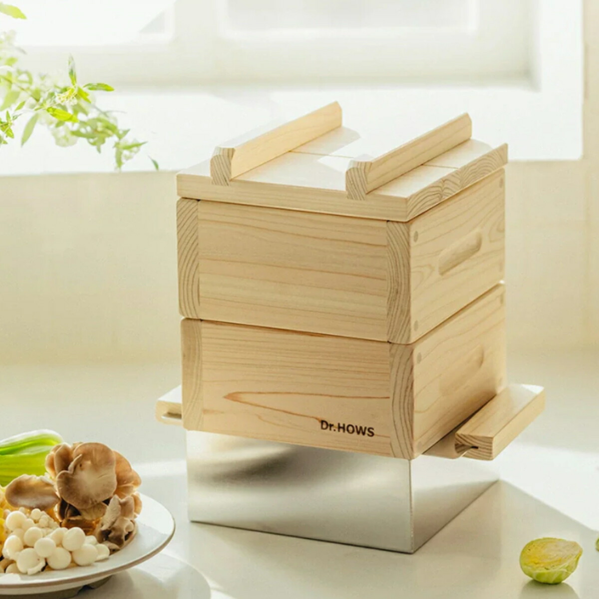 新品未使用 Dr.HOWS ヒノキ 蒸し器2段フルセット せいろ 蒸篭 蒸器