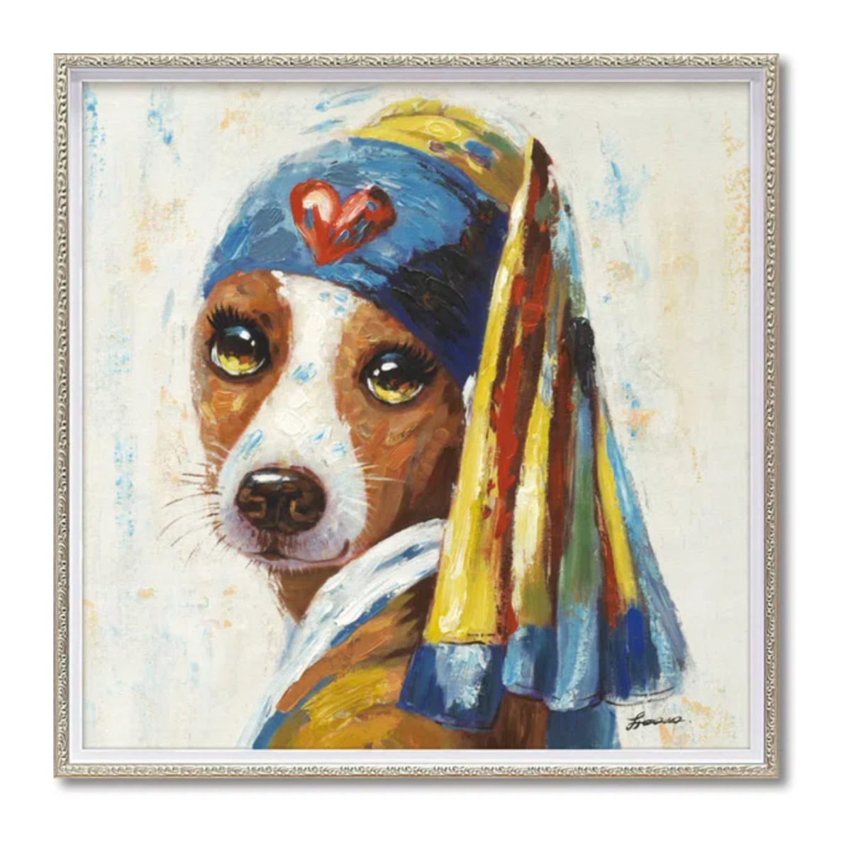 楽天市場】アートパネル オイルペイントアート 『青いターバンの犬