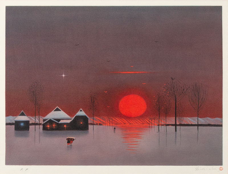 楽天市場】斎藤真一 「 紅い陽の村 」 リトグラフ 版画 : 内田画廊