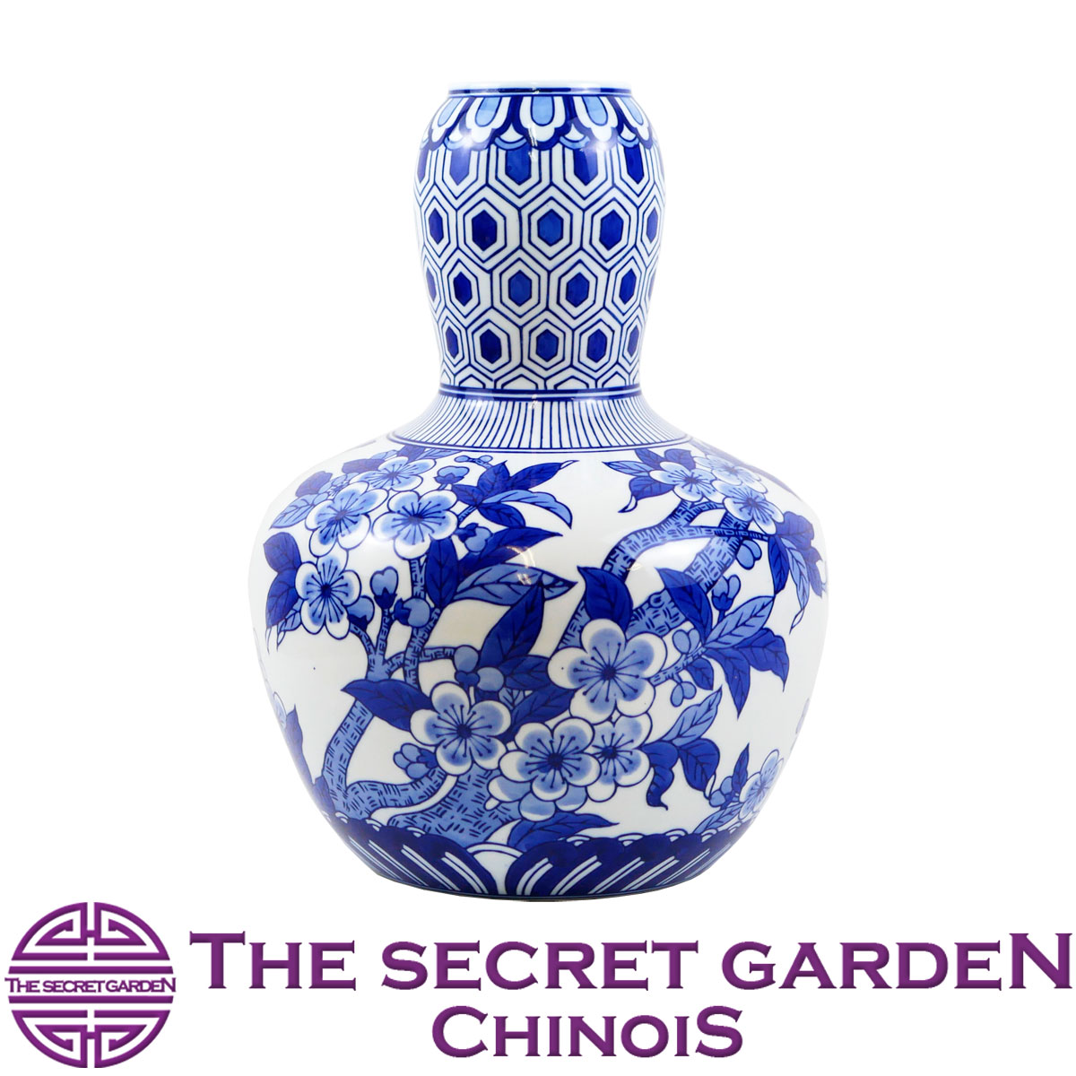 楽天市場】飾り壺 シノワズリ Blue & White 幾何学模様 梅花 青白陶器