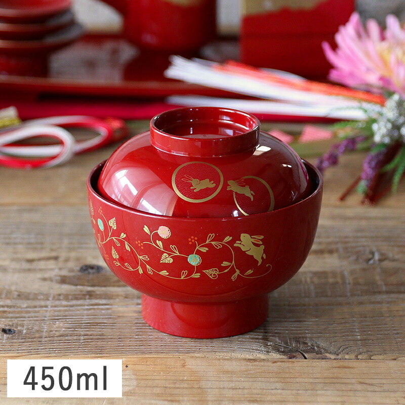 赤い漆器 椀 金色の花のデザイン 夫婦椀 花 福々汁椀 溜（ため）・朱 2客セット 12-04503 漆器の井助