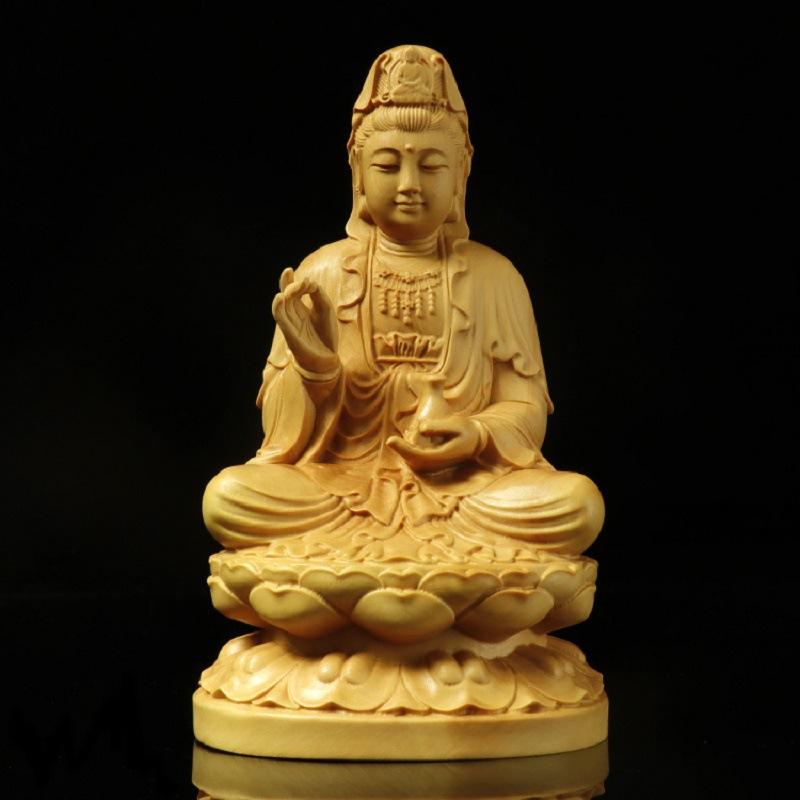楽天市場】置物 観音様 仏像 黄楊木彫り 蓮華座 坐像 水瓶 インテリア