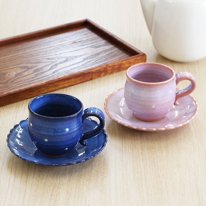 楽天市場】萩焼 コーヒーカップ ＆ ソーサー 青ドット 和食器 日本製