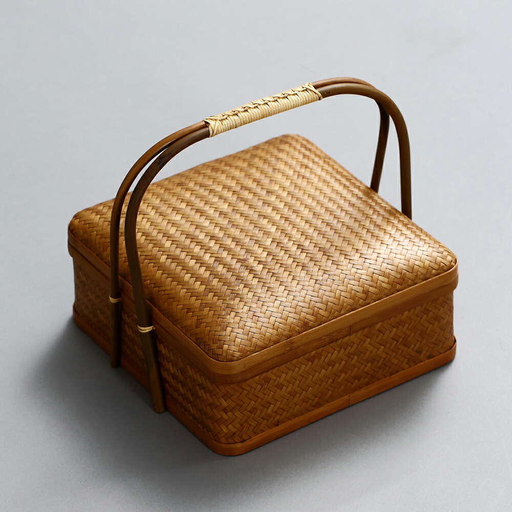 極上品 竹細工 茶道収納 蓋付竹カゴ 手作工芸品 菓子折り 便攜