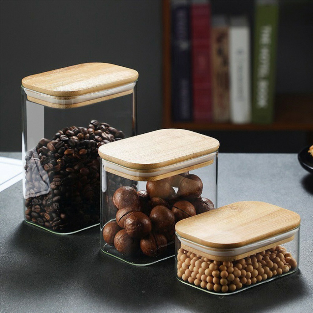 楽天市場】Square Glass Canister 竹製蓋付 ガラス キャニスター 新品