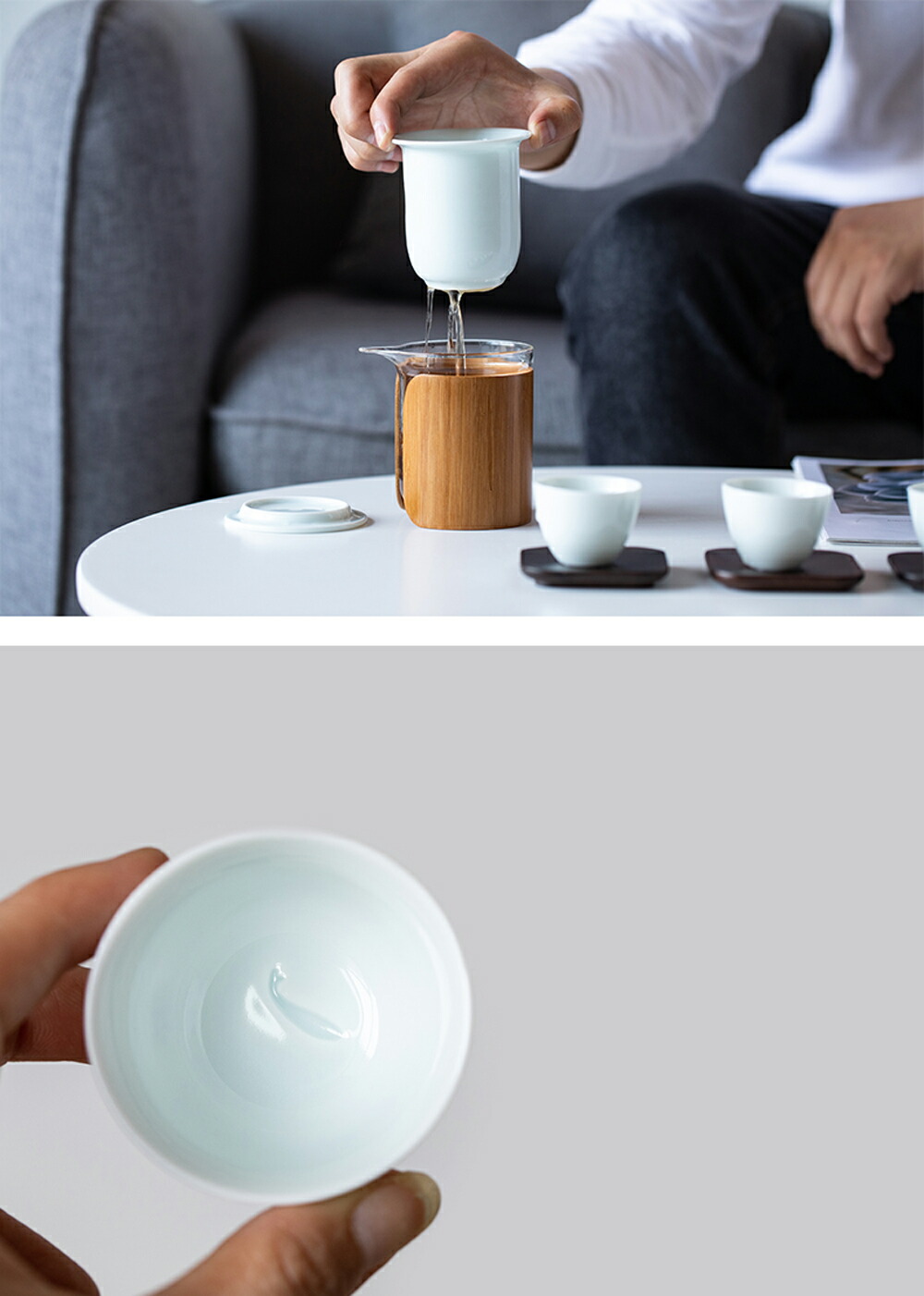 楽天市場】影青・竹 茶器セット 青白磁 小 宝瓶 急須 湯呑 片口 3客