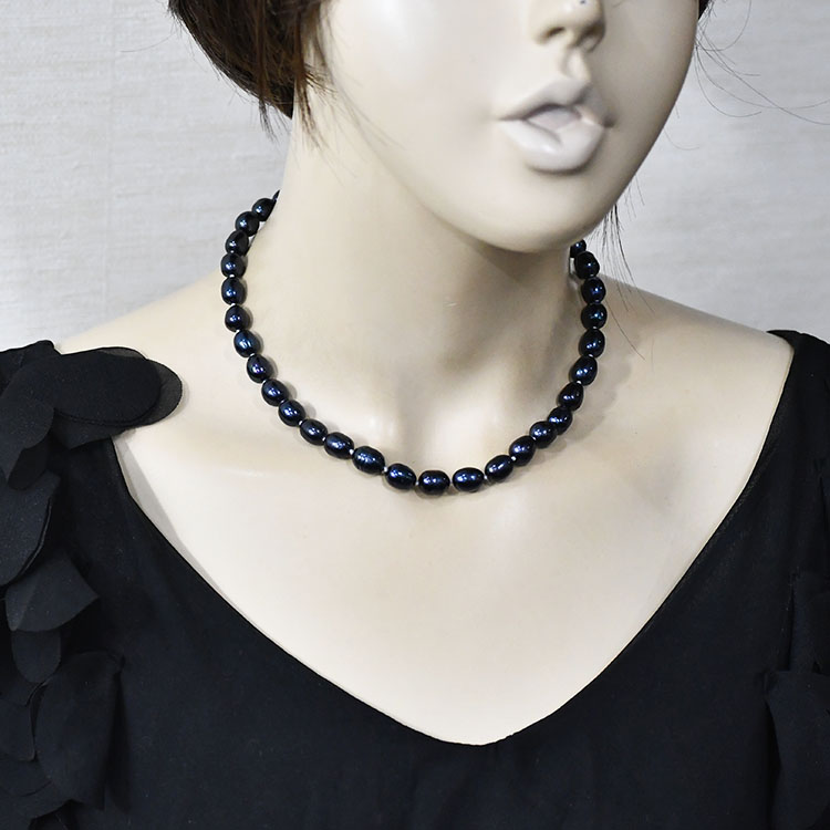 楽天市場】淡水ブラックパール ネックレス 8-9mm 40cm 黒真珠 淡水真珠
