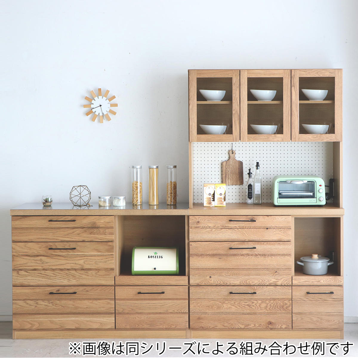 楽天市場】食器棚 キッチンボード 天然木 オイル仕上げ 約幅105cm