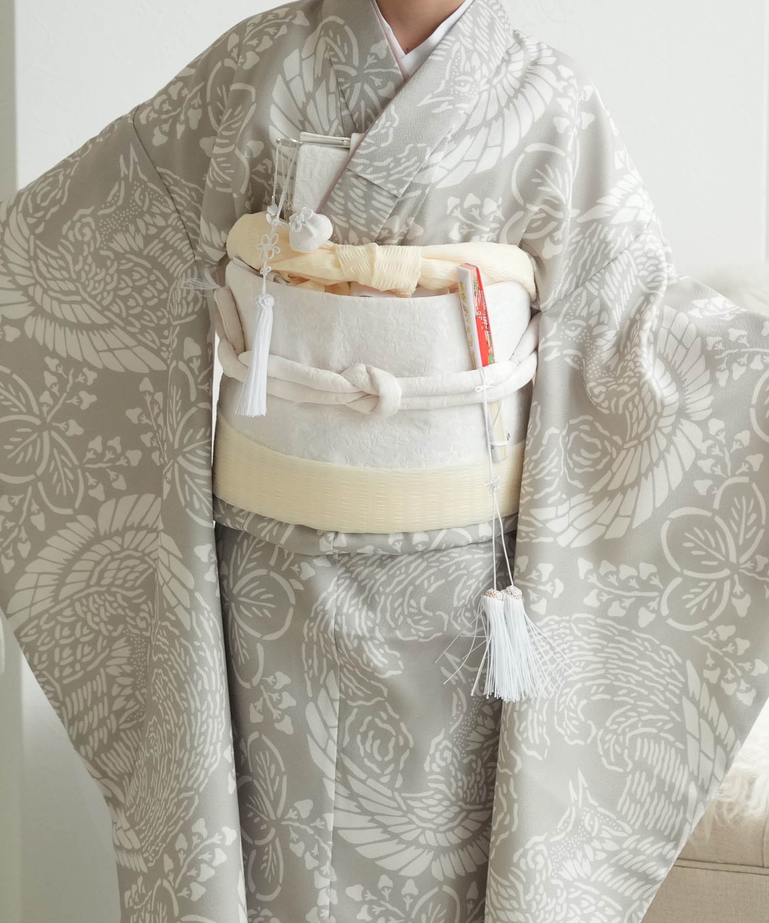 utatane｜ひよこ商店 七五三 着物 7歳 女の子 四つ身 灰緑鳳凰