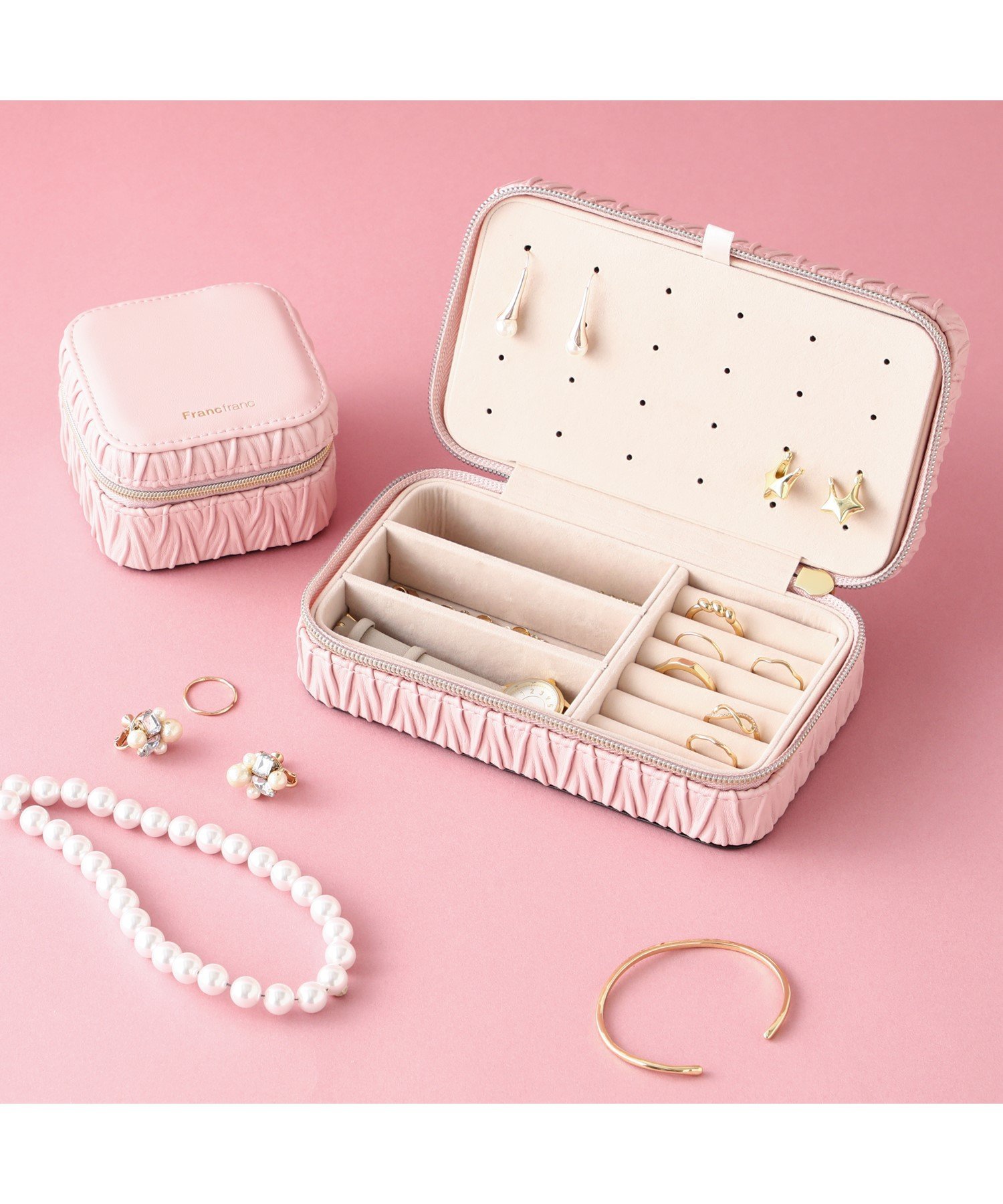 Francfranc｜エンボス トラベルジュエリーボックス S ピンク | Rakuten