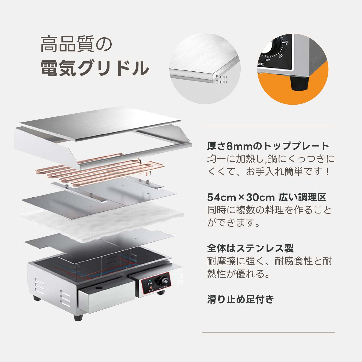 楽天市場】Kurflo 電気グリドル プレス鉄板焼 卓上鉄板焼 焼き物器