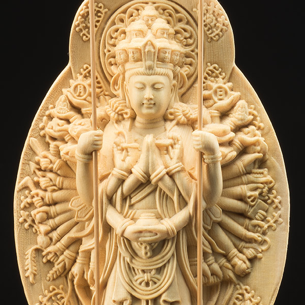 楽天市場】置物 オブジェ 木彫り 仏像 千手観音菩薩像 檜一杢彫り
