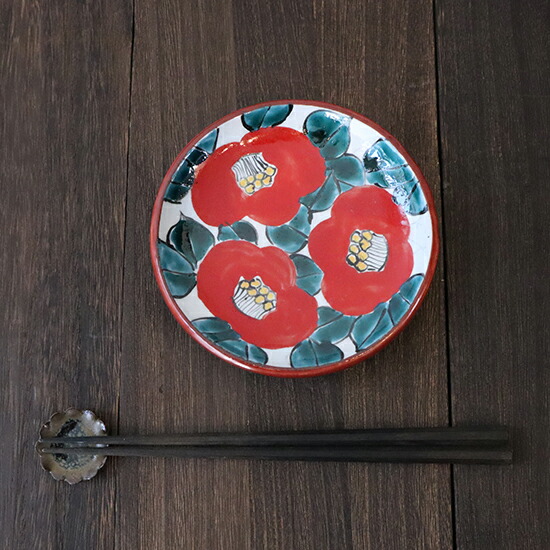 楽天市場】椿文 赤 豆皿 笠間焼 井上憲一郎 直径120×高さ25mm : 伝統