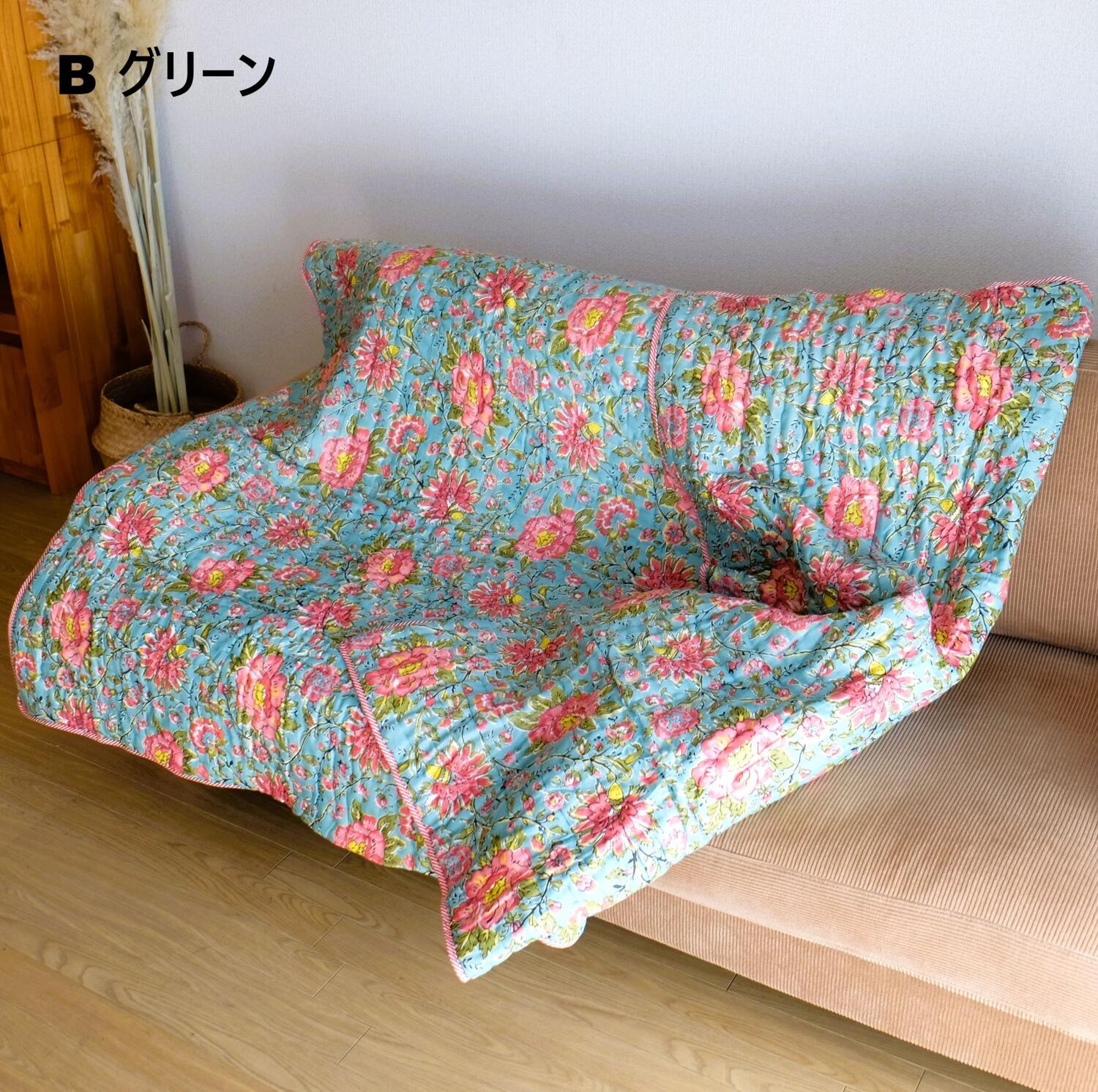 楽天市場】キルト ブランケット インド綿 ブロックプリント シングル