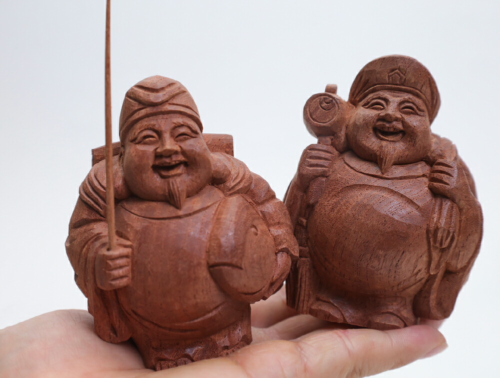楽天市場】【総高12cm】恵比寿大黒 木彫り 福の神 縁起物一刀彫 / 材料