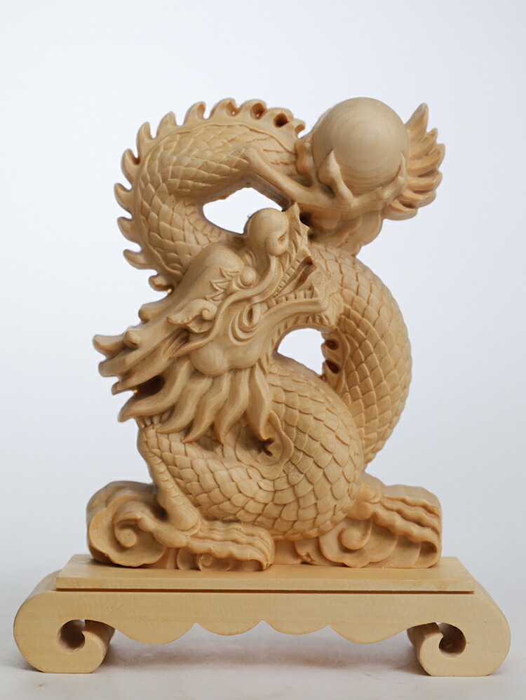 楽天市場】【総高17cm】木彫り 龍 置物 縁起物 一刀彫 / 素材：桧（竜