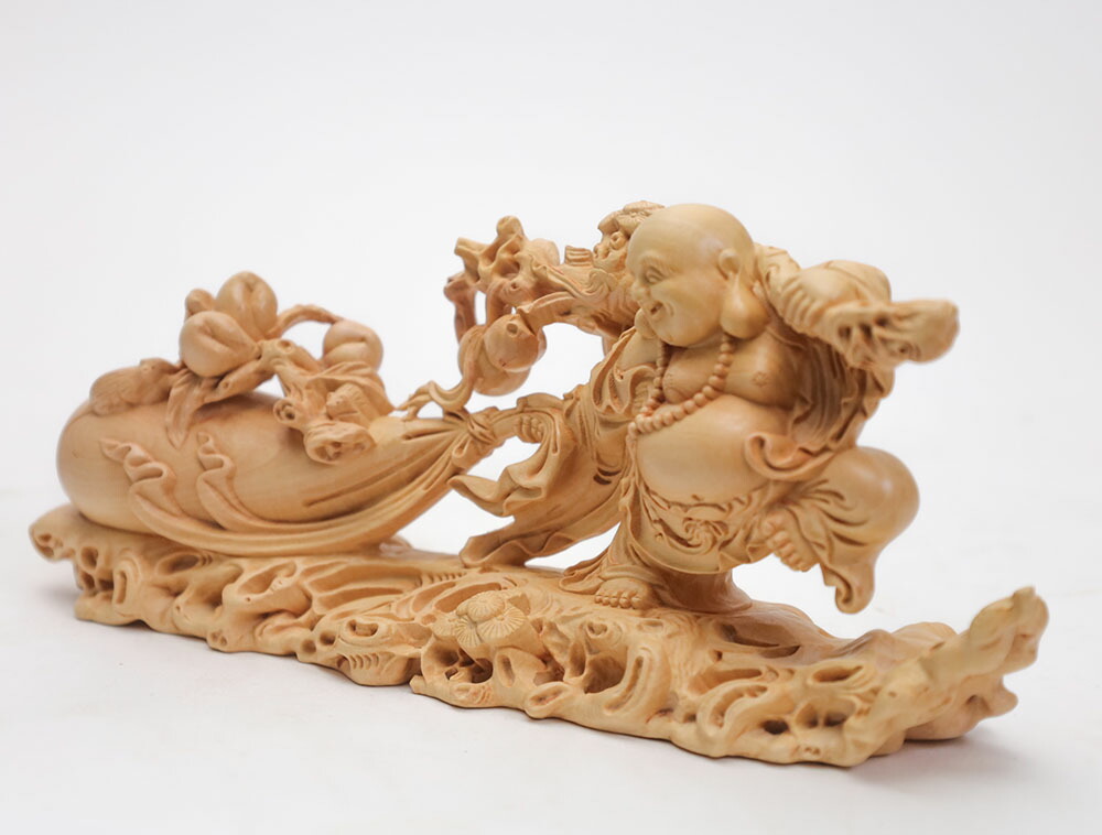 楽天市場】【横幅21cm】布袋様 木彫り 置物 一刀彫 / 素材：柘植