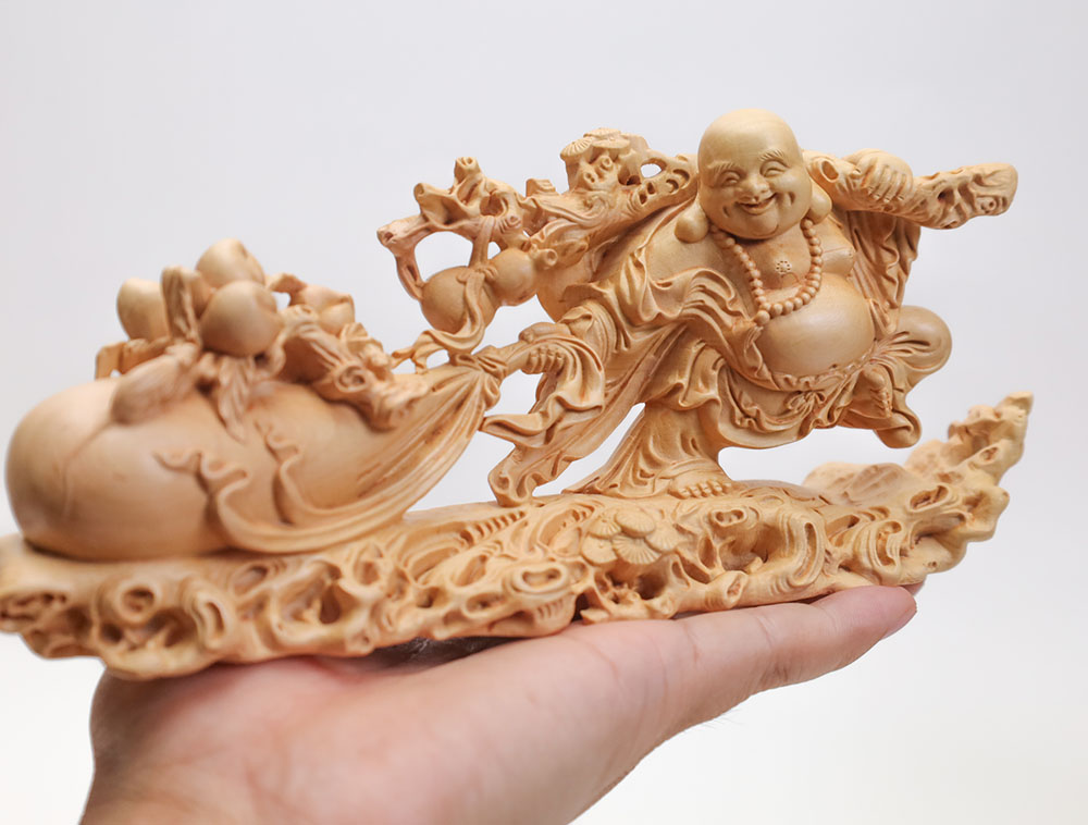 楽天市場】【横幅21cm】布袋様 木彫り 置物 一刀彫 / 素材：柘植