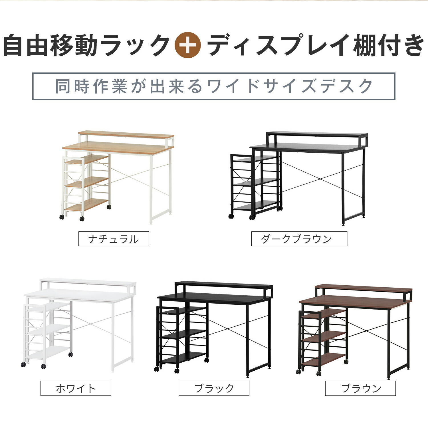 楽天市場】パソコンデスク キャスター付き 移動可能ラック付き デスク