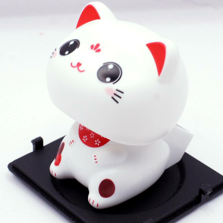 楽天市場】ソーラー式電池 首ふり 白猫 うなずき猫 小サイズ 目を開け