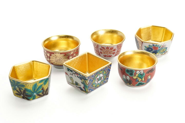 楽天市場】九谷焼 組盃 時代画風 金箔 6種セット/箔一＜酒器 盃 ぐい呑