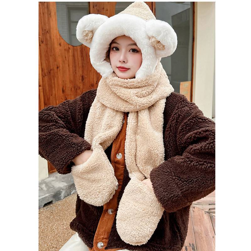 楽天市場】3in1マフラー 手袋 ボアマフラー 一体型 ぬいぐるみ帽子