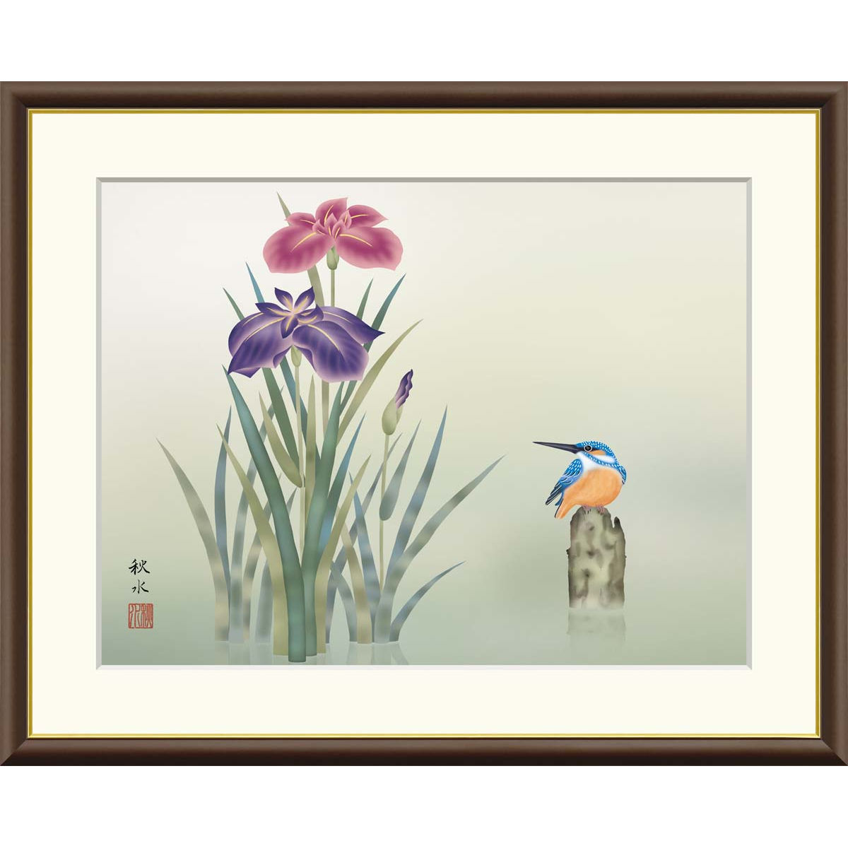 楽天市場】絵画 現代日本画 花鳥画 夏飾り 菖蒲 浮田秋水 額入り