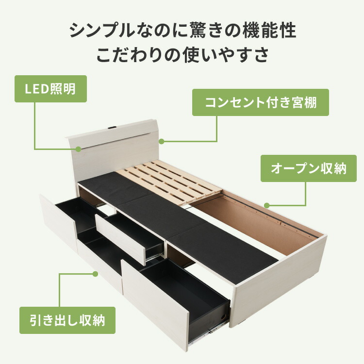 楽天市場】ベッドフレーム チェストベッド シングル LEDライト付き 1口