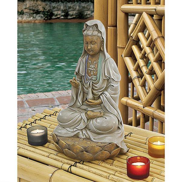 楽天市場】蓮の上に座る観音菩薩(観世音菩薩) 彫刻 彫像/ 大乗仏教 観
