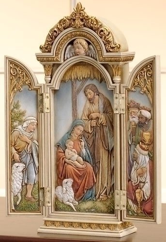 楽天市場】ローマン製 キリストの生誕 三連祭壇画 彫像 彫刻/ 聖母