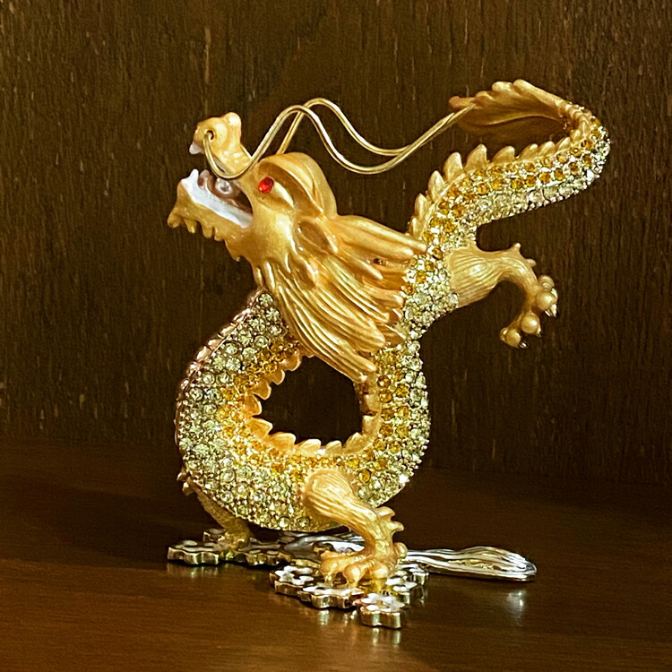 黄金に輝く、龍の置物／24kGP物（金メッキ）【本体のみの置物】。 黄金
