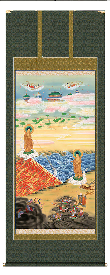 楽天市場】掛け軸 掛軸 二河白道図 大幅複製仏画 87.3×215cm 高級桐箱